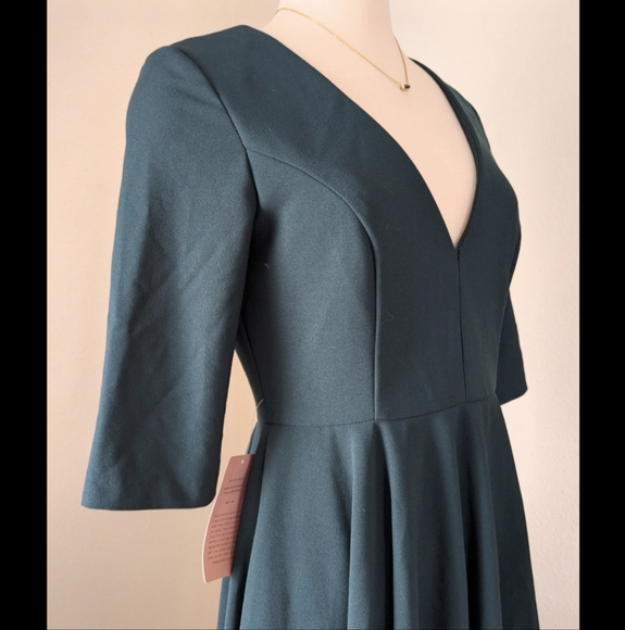 BHLDN Valdis Emerald Green 3/4 Sleeve Midi Formal Dress Deep V NWT - Picture 5 of 11